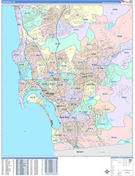 San Diego Wall Map Color Cast Style 2026